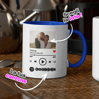 Tazza in Ceramica Blu con Foto Personalizzata e brano Spotify scansionabile