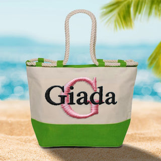 Borsa mare Capri colore Verde in canvas personalizzata con iniziali e nome