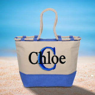 Borsa mare Capri colore Blu in canvas personalizzata con iniziali e nome