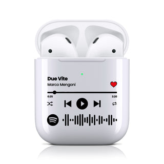 White wireless earphones customizable with Spotify song 