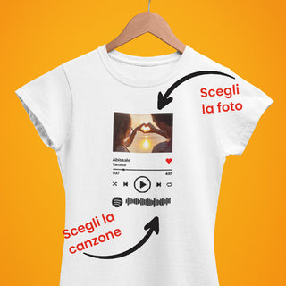 T-shirt Bianca Personalizzata con Traccia Spotify e foto